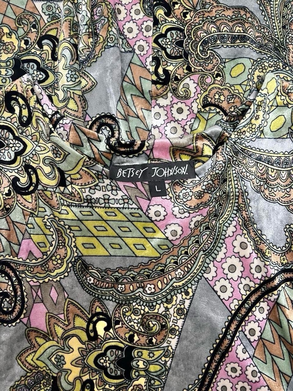 Betsey Johnson Paisley Print Sleeveless Mini Dress - Pink, Green, Gray, Cream - Picture 2 of 5